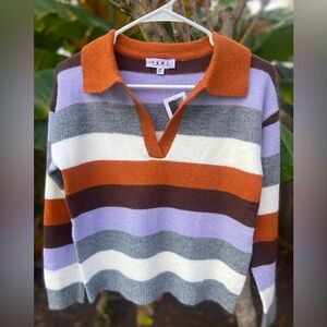 THML NWT Clara Multicolor Stripe V Neck Pullover Sweater Size XS